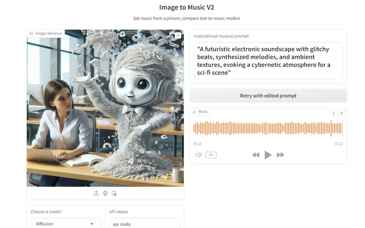 Screenshot "Image to Music" bei Hugging Face