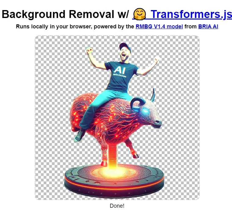 Das KI-Tool "Background Removal" auf HuggingFace: Ein Bild wird automatisch freigestellt, und zwar durch Code, der im Browser läuft